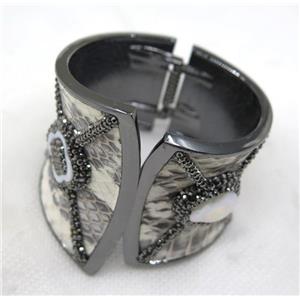 white pearl pave rhinestone, black alloy cuff bracelet, approx 40-60mm, 60mm dia