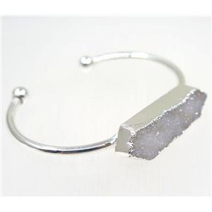 white AB-color druzy quartz bangle, copper, silver plated, approx 40-60mm