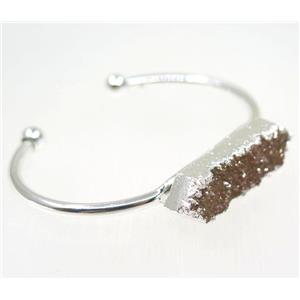 orange AB-color druzy quartz bangle, copper, silver plated, approx 40-60mm