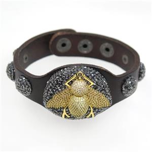 pu leather bracelet paved rhinestone, honeybee zircon, approx 35mm, 60mm dia