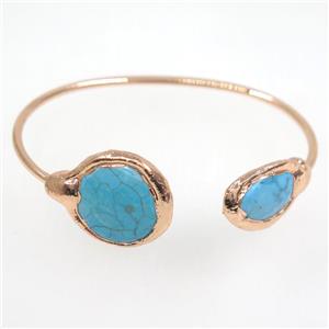 blue Turquoise cuff bangle, rose gold, approx 15-20mm, 22mm, 60mm dia