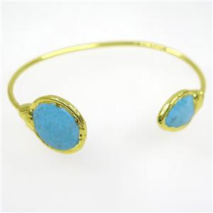 blue Turquoise cuff bangle, gold plated, approx 15-20mm, 22mm, 60mm dia