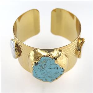 copper bangle paved turquoise, gold plated, approx 35-65mm