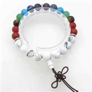 Chakra Bracelets with white howlite, stretchy, approx 8mm dia