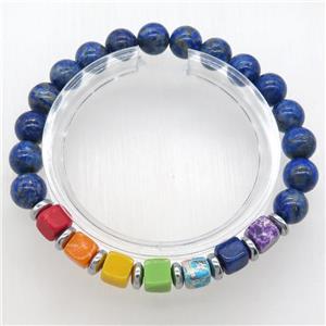 Chakra Bracelets with lapis, stretchy, approx 8mm dia