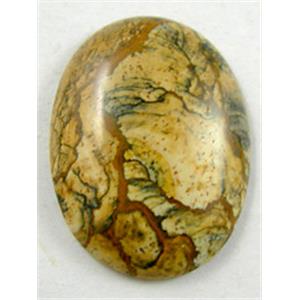 Picture Jasper, Cabochon, flat-back Oval, 10x14mm