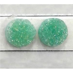 druzy quartz cabochon, flat-round, green, approx 10mm dia