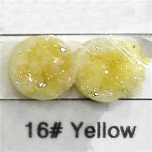 quartz druzy cabochon, flat-round, yellow, approx 18mm dia