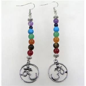 Gemstone Hook Earring Chakra Yoga, approx 6mm bead, 80mm length