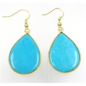 aqua glass Earring, teardrop, gold plated, approx 22-30mm