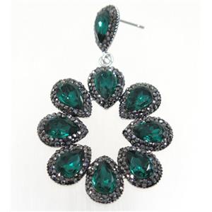 green Chinese Crystal Glass Earring pave rhinestone, approx 40-45mm