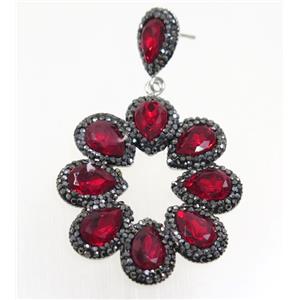 ruby Chinese Crystal Glass Earring pave rhinestone, approx 40-45mm