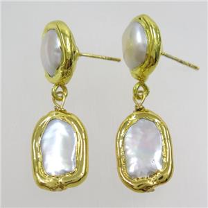 Pearl earring, 24k gold plated, approx 10-18mm