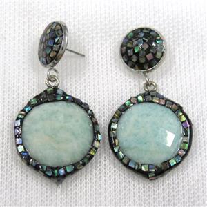 amazonite earrings pave abalone shell, circle, approx 13mm, 22mm dia