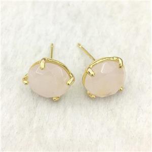 Rose Quartz Stud Earring, gold plated, approx 11mm dia