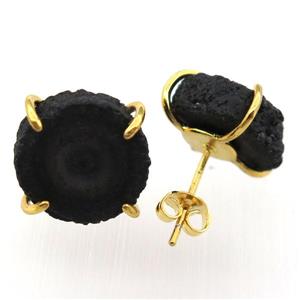 black solar quartz druzy studs earring, approx 12-18mm