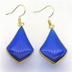 blue cat eye glass teardrop Hook Earring, gold plated, approx 20-32mm