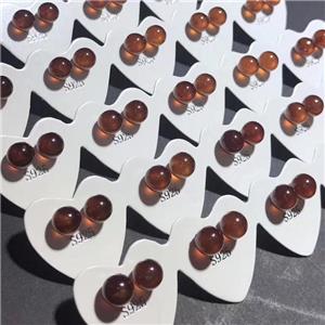 925 sterling silver Stud Earrings with orange Garnet, approx 6mm dia