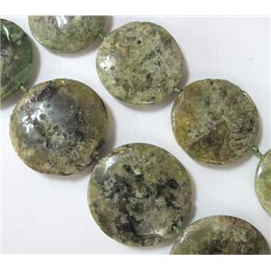 green garnet beads, flat round, approx 30mm dia