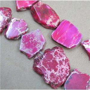 Sea Sediment Jasper bead, slice, freeform, hotpink, approx 20-40mm