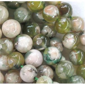 round Cherry blossom sakura Agate beads, green, approx 6mm dia