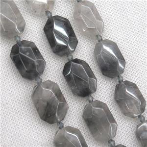 gray Cloudy Quartz beads, faceted rectangle, approx 15-22mm