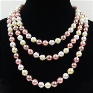 Pearlized Shell knoted necklace, round, approx 8mm, 126cm length