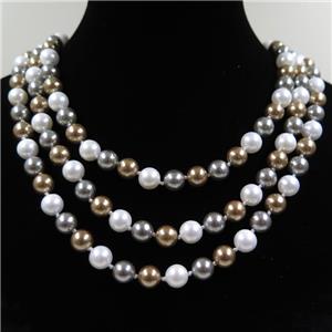 Pearlized Shell knoted necklace, round, approx 8mm, 126cm length