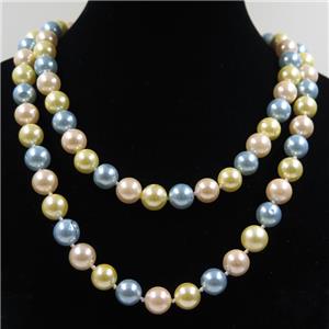 Pearlized Shell knoted necklace, round, approx 8mm, 90cm length