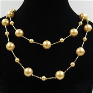 yellow Pearlized Shell necklace, round, approx 6mm, 12mm, 88cm length