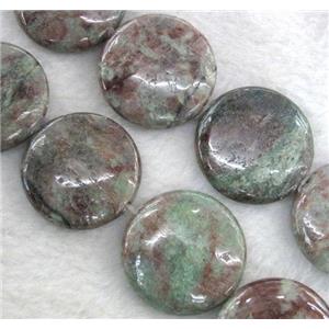 Red Green Garnet Beads, flat-round, approx 14mm dia