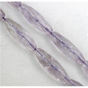 amethyst quartz bead, faceted barrel, lt.purple, approx 10x30mm, 15.5 inches