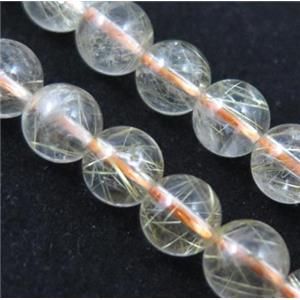 natural Gold Rutilated Quartz beads, round, AAA-grade, approx 7mm dia