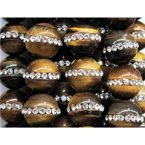 tiger eye bead paved rhinestone, round, 8mm dia, approx 50pcs per st