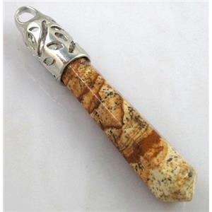 yellow Picture Jasper pendant, stick, point, approx 10x65mm