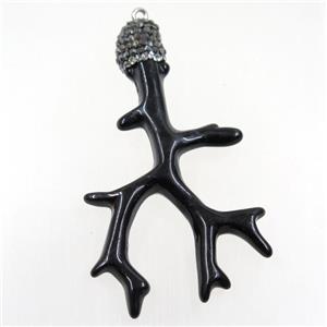 black resin branch pendant paved rhinestone, approx 37-60mm