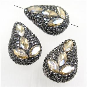 Crystal glass bead paved rhinestone, teardrop, approx 20-28mm