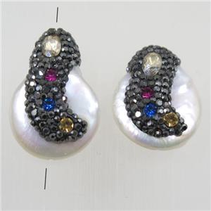 freshwater pearl beads paved rhinestone, approx 16-20mm