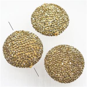 Resin beads paved yellow rhinestone, flat round, approx 30mm dia