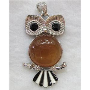 gemstone pendant, owl charm, red Carnelian, approx 29x49mm, 20mm stone