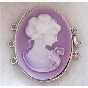 Victorian Lady Portrait Cameo, resin connector for necklace, bracelet, platinum plated, approx 33x42mm