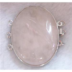 rose quartz connector for necklace, bracelet, platinum plated, approx 33x42mm