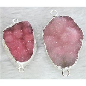 pink druzy quartz connector, silver, approx 20x30mm