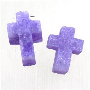 purple Druzy Quartz cross pendant, approx 10-14mm