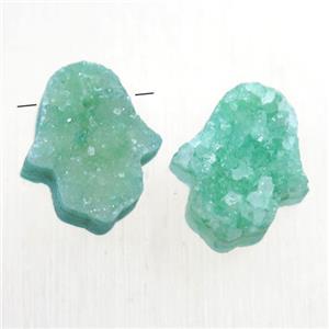 green Druzy Quartz hamsahand pendant, approx 10-13mm