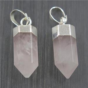 Rose Quartz bullet pendant, silver plated, approx 6.5-17mm