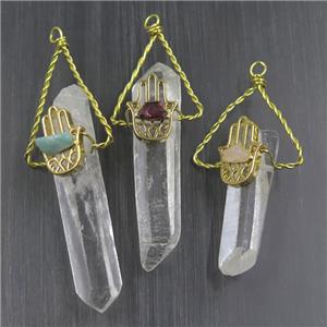 Clear Quartz stick pendants, gold plated, approx 12-50mm