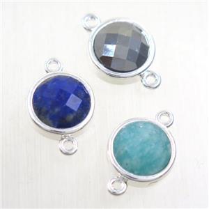 mix gemstone circle connector, platinum plated, approx 12mm dia