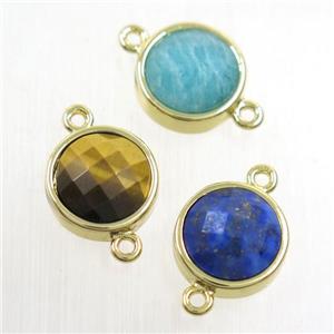 mix gemstone circle connector, gold plated, approx 12mm dia