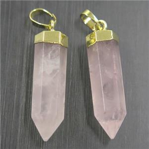 Rose Quartz bullet pendant, gold plated, approx 6.5-25mm